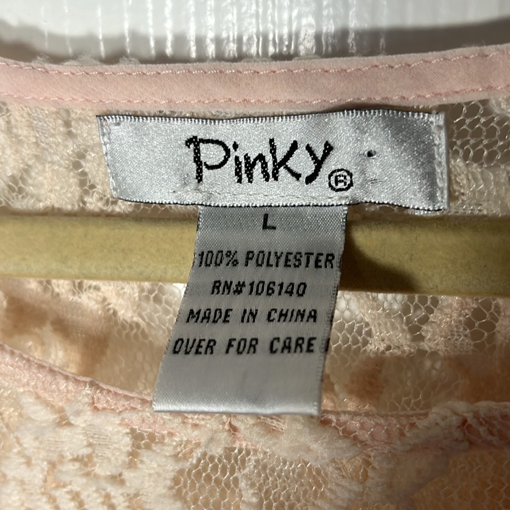 Pinky feminine sheer floral lace chiffon pleated bishop sleeve pullover pink L - Picture 3 of 14